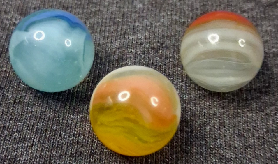 Vintage Vitro Agate Conqueror Marbles 5/8″ Set Of 3 All Mint Condition 426086