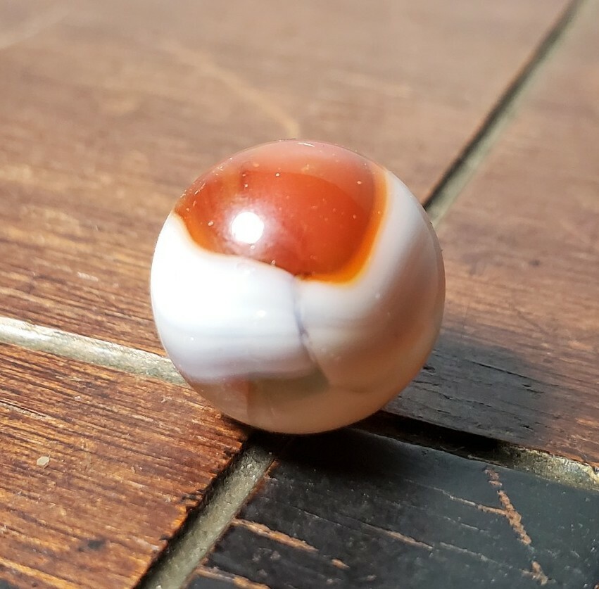 2 Vintage Master Clear Base Patch Marbles White / Brown 5/8″ NM/M