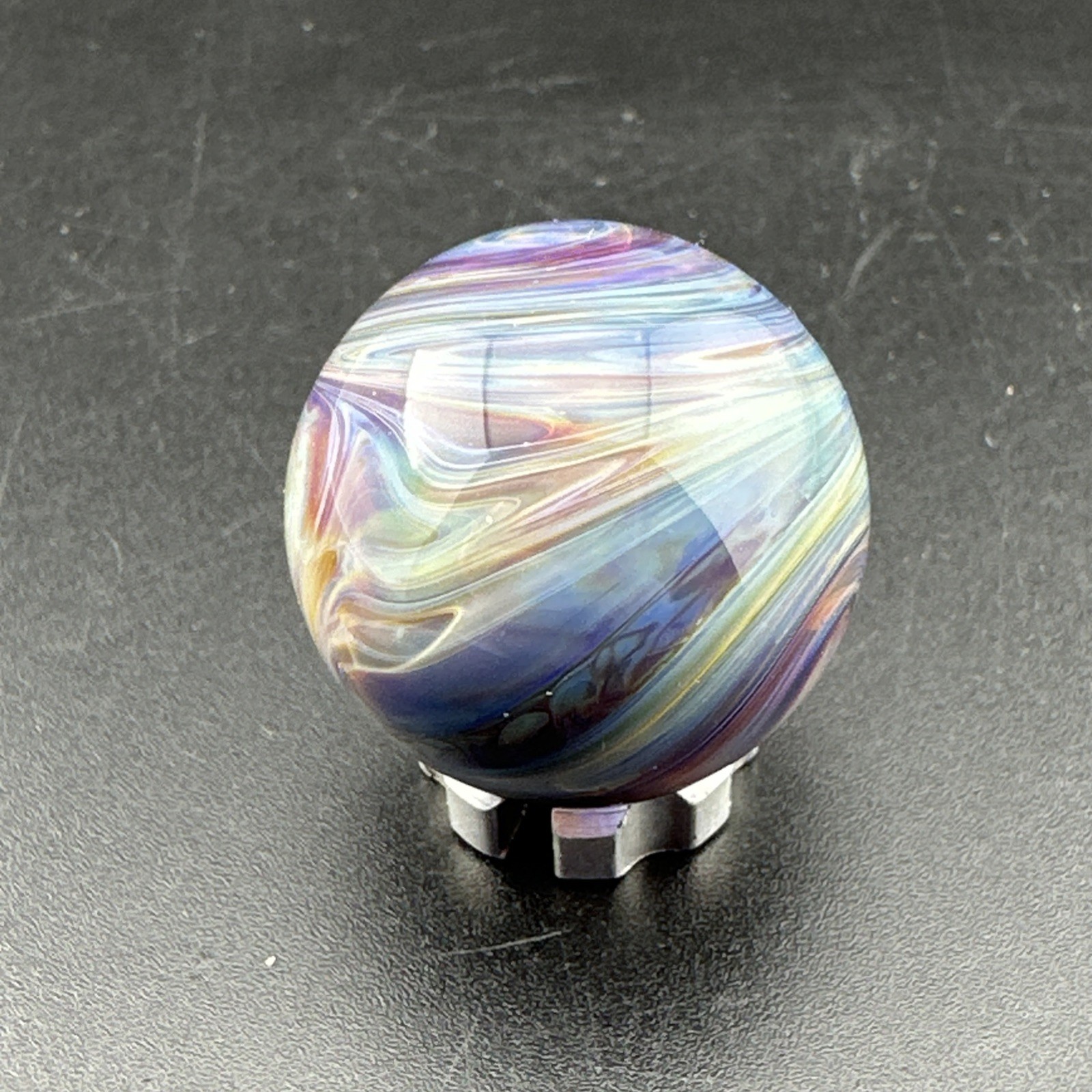Contemporary Handmade Art Glass Marble .97″ Swirl MIB Blue Purple Chaos Boro