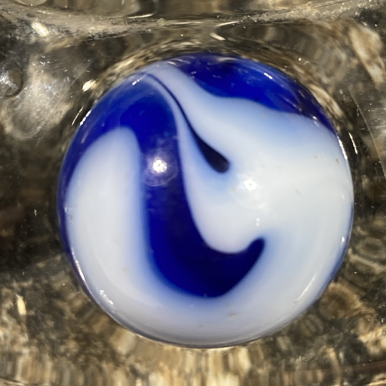 Vintage Swirl Marble Transparent blue And White .65” H119