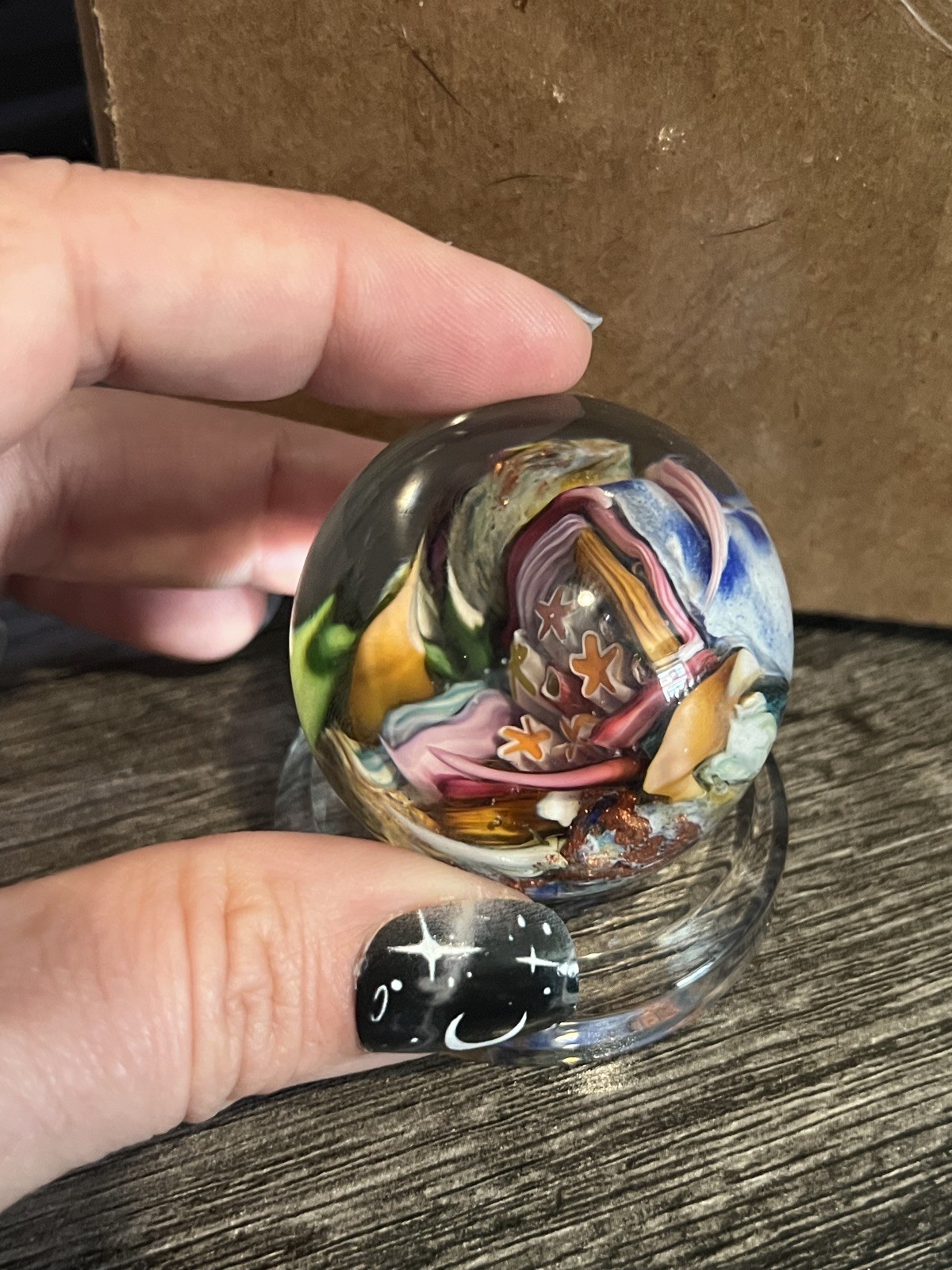 Signed Doug Sweet Dichroic Millefiori Studio Art Glass 1.75″ Marble Paperweight