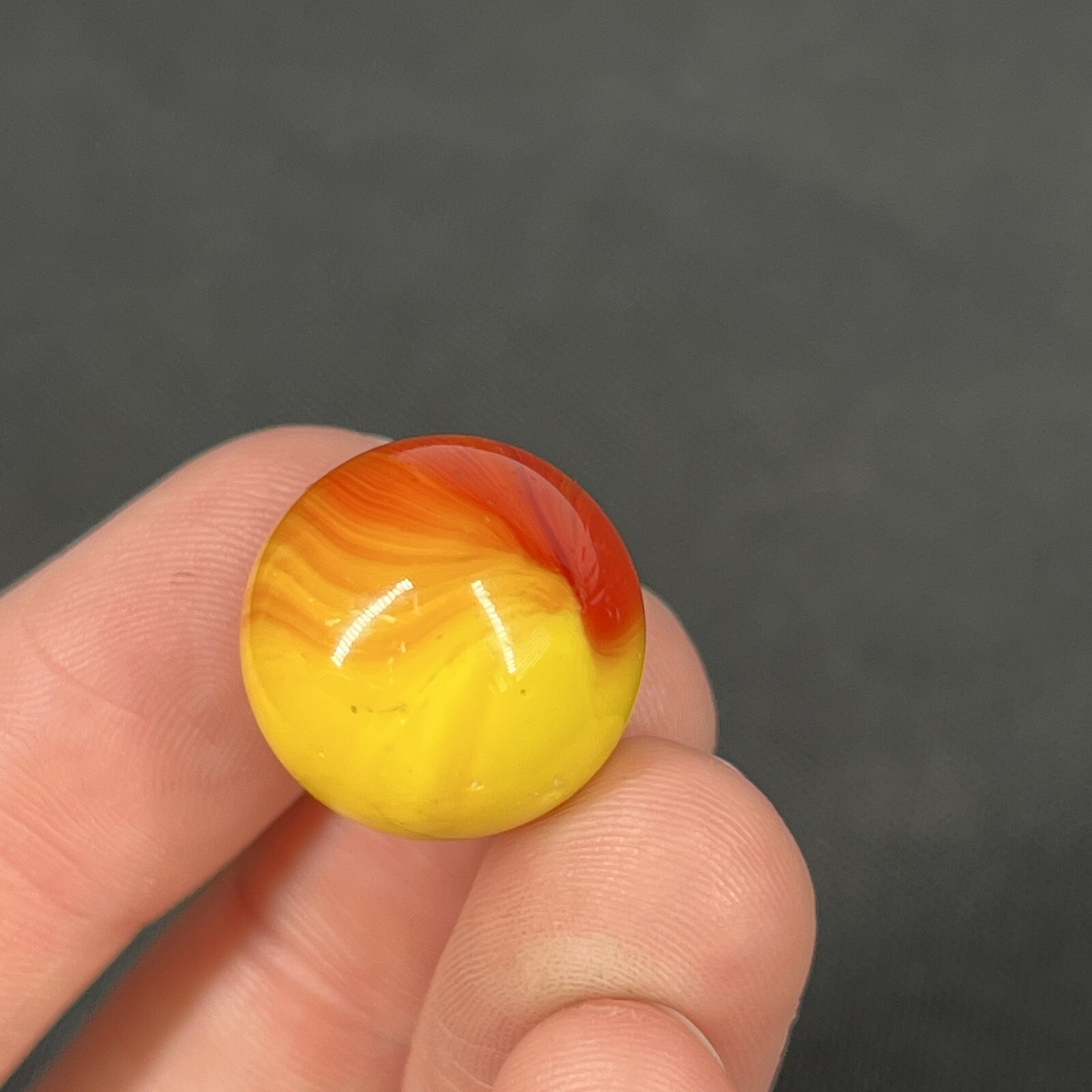 Vintage Akro Agate Peltier Christensen Swirl Glass Marble .6” Sunset Yellow