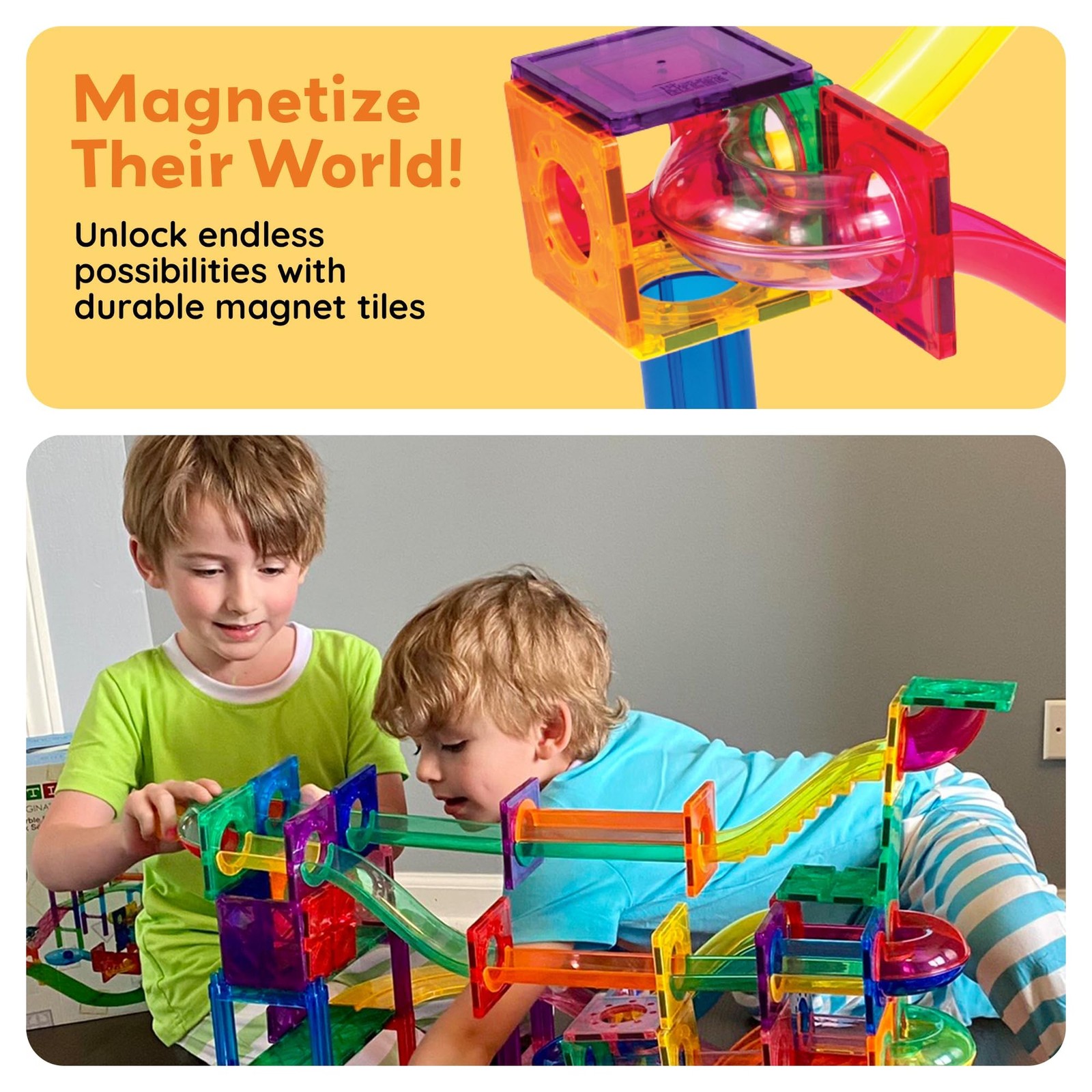 PicassoTiles 50pcs Magnetic Tiles 13.25*9.38*3.25in, 50 Piece Marble Run