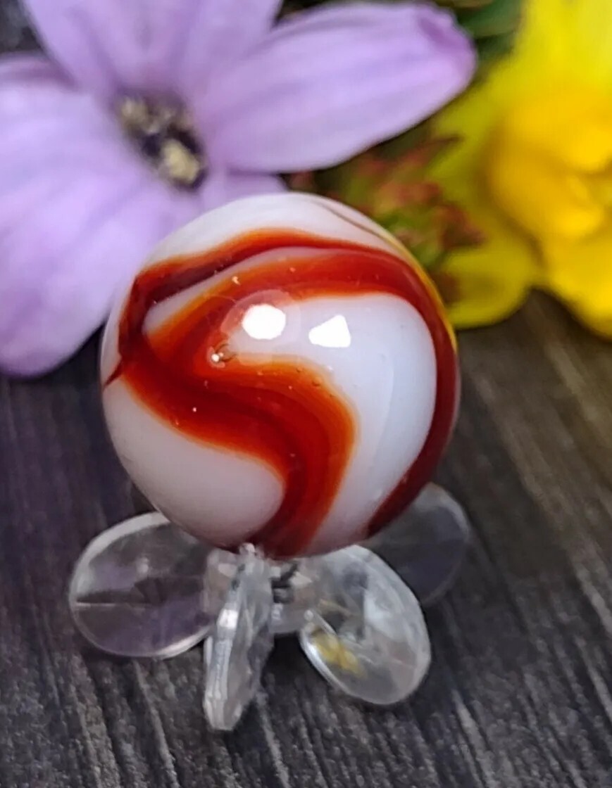 UNIQUE Blood Red Turkey Swirl BEAUTIFUL Vintage MARBLE Glass Toy .61″ READ