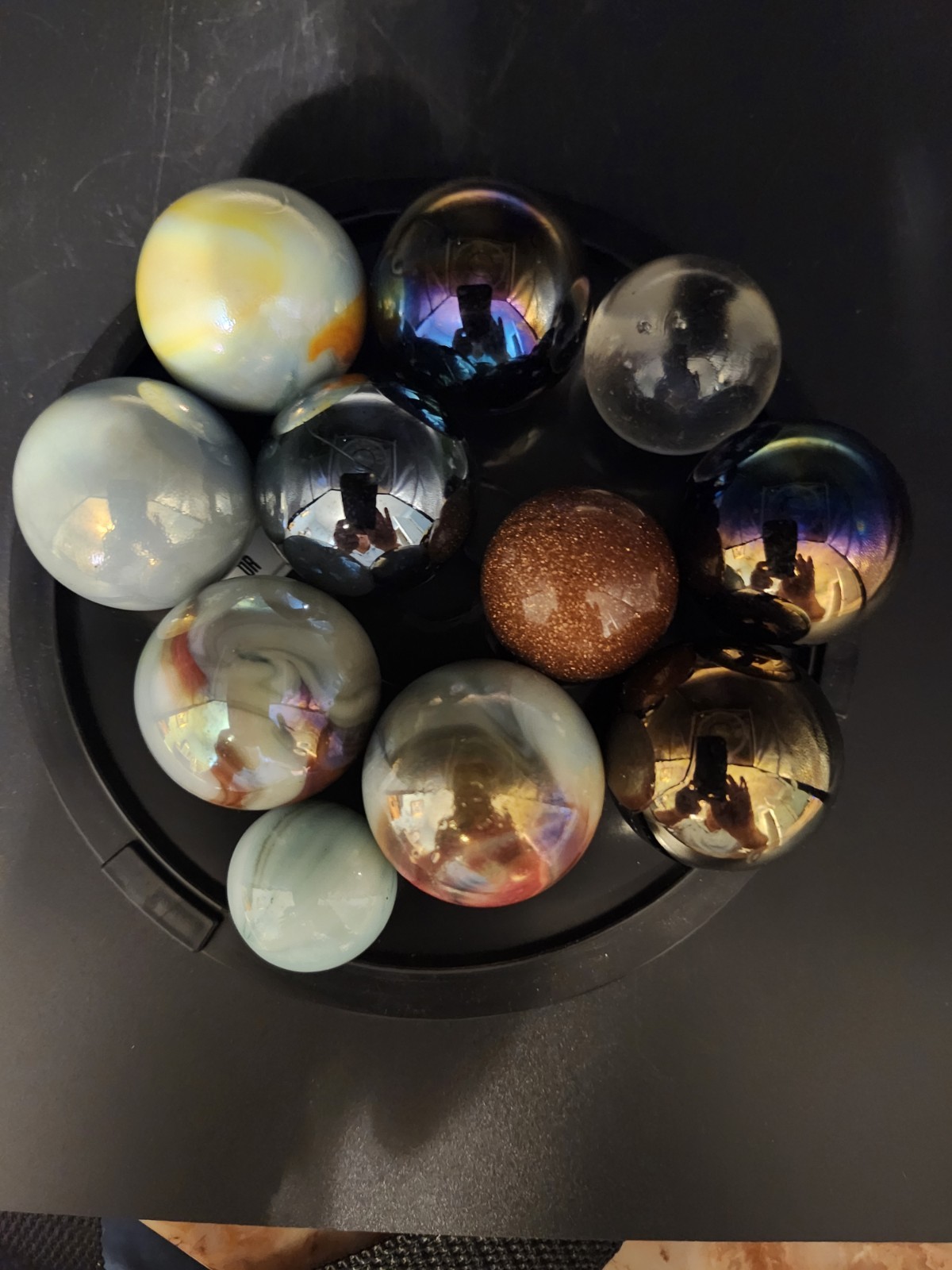 11 Glass Marbles & Spheres Obsidian Peltier Miotti Goldstone