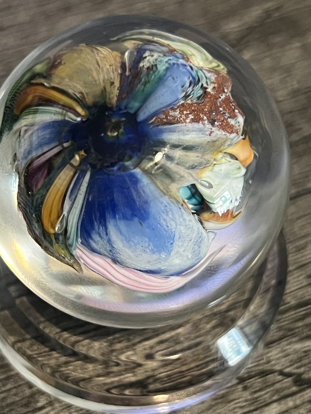 Signed Doug Sweet Dichroic Millefiori Studio Art Glass 1.75″ Marble Paperweight