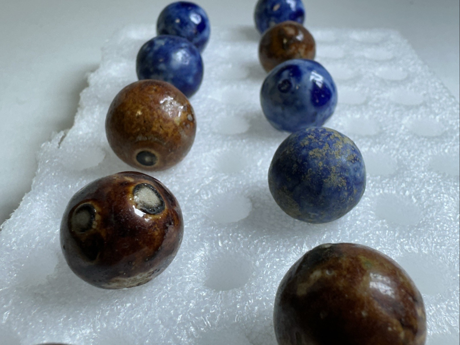 343 Lot Of 10 Vintage Handmade Clay Bennington Marbles! .713-.783”