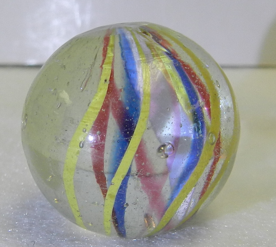 #18480m Very Nice Large Faceted Pontil German Handmade Swirl Marble .97 In Mint
