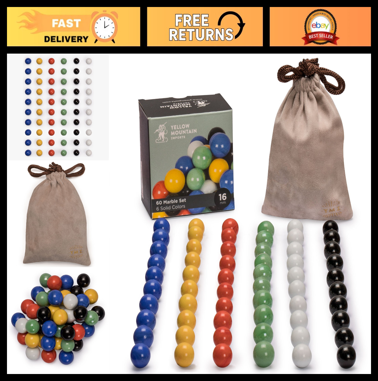 60-Piece Chinese Checkers Marble Set – Solid Color 16mm Game Pieces for Family F