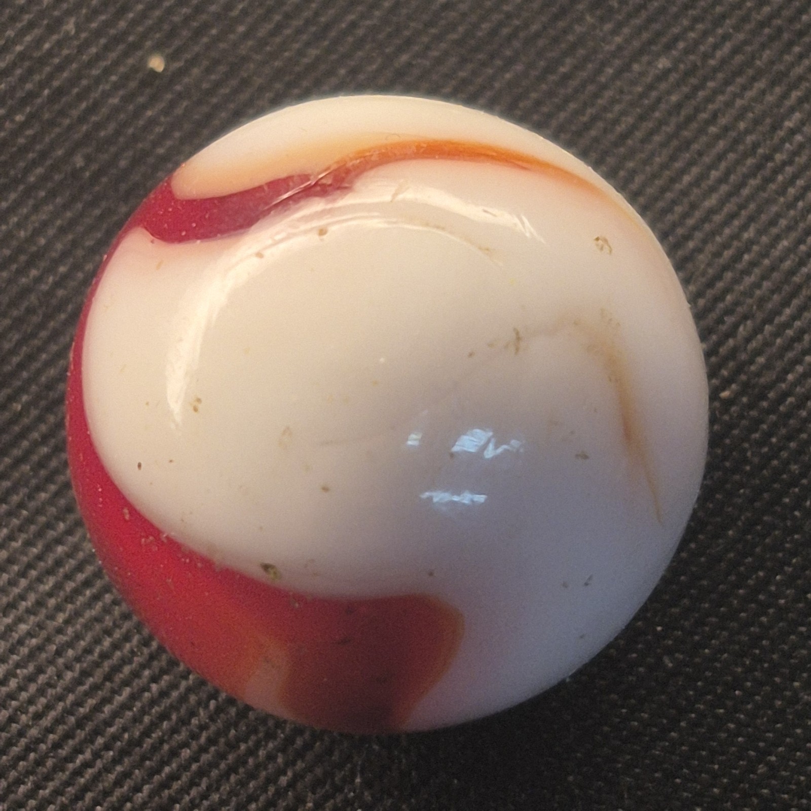 Vintage Akro Agate Oxblood Patch Marble 5/8″ .63 Green Bleed Flame Swirl VTG