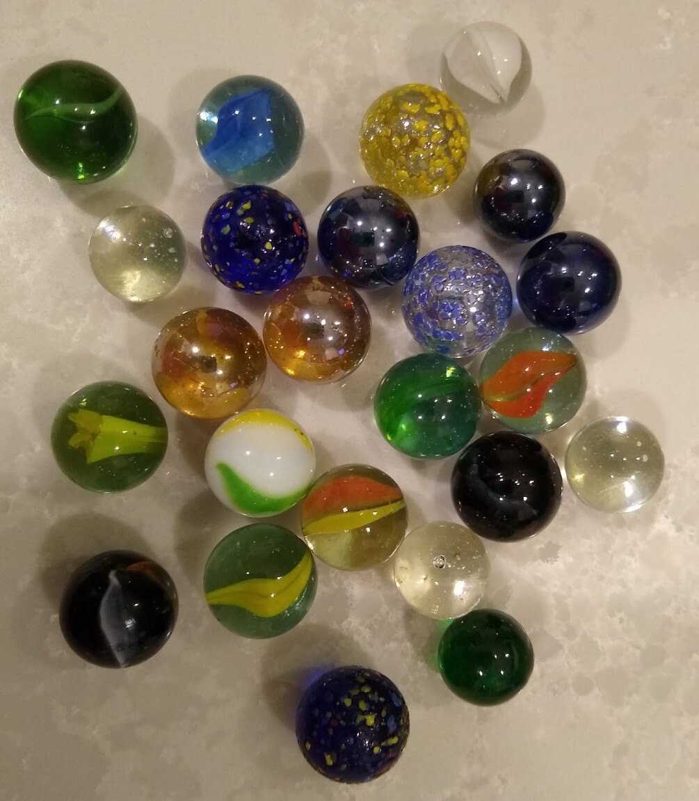 Vintage ? Lot of 82 Marbles Glass Crackle Blue Solid Green Various Sizes