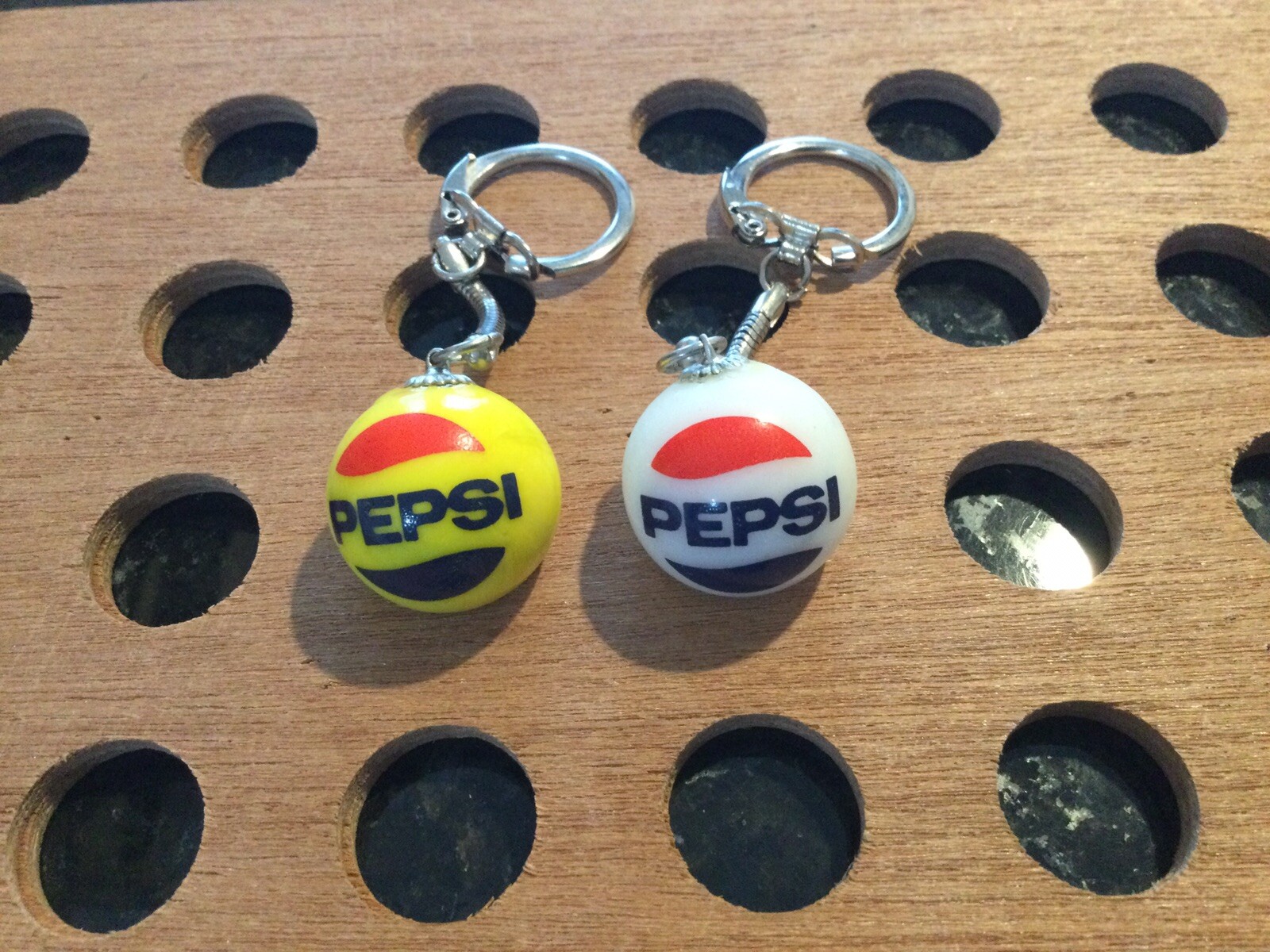 Vintage | “Pepsi-Cola” Marble Keychain | White, Yellow, Red & Blue | Lot of 2