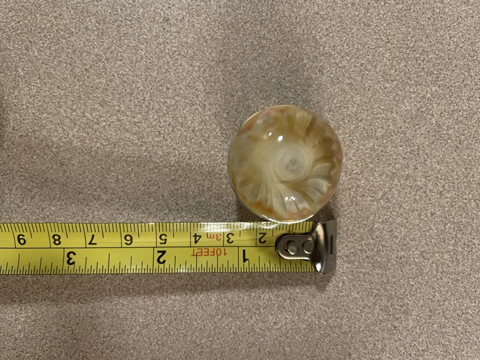 1 1/2 “ Tall Glass Marble , Two Tiny Chips On The Bottom Read Desc