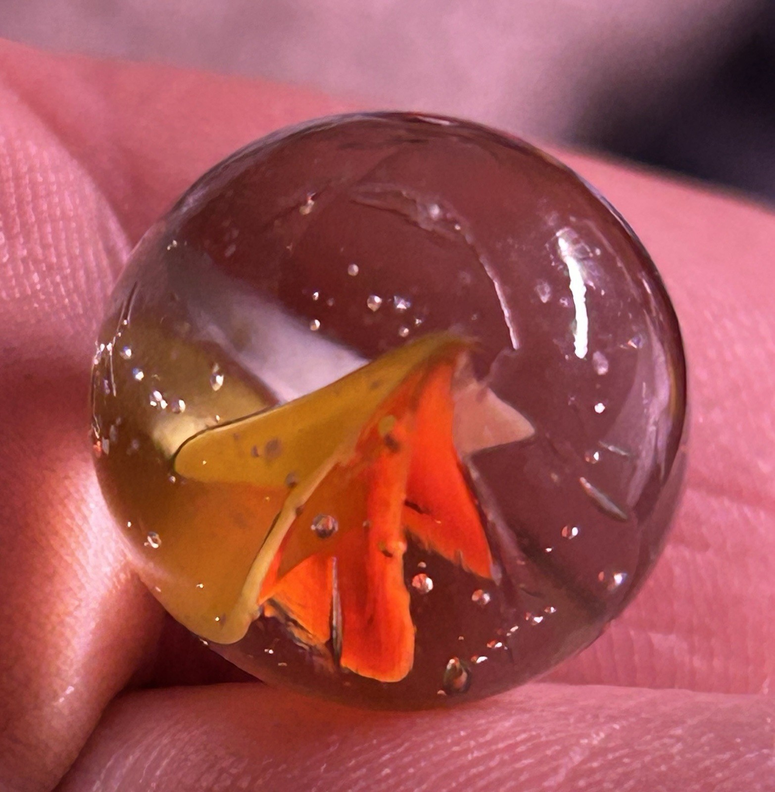 Vintage Vitro Agate 0.62″ Six Vein Cats Eye Marble Tri Color Near Mint!