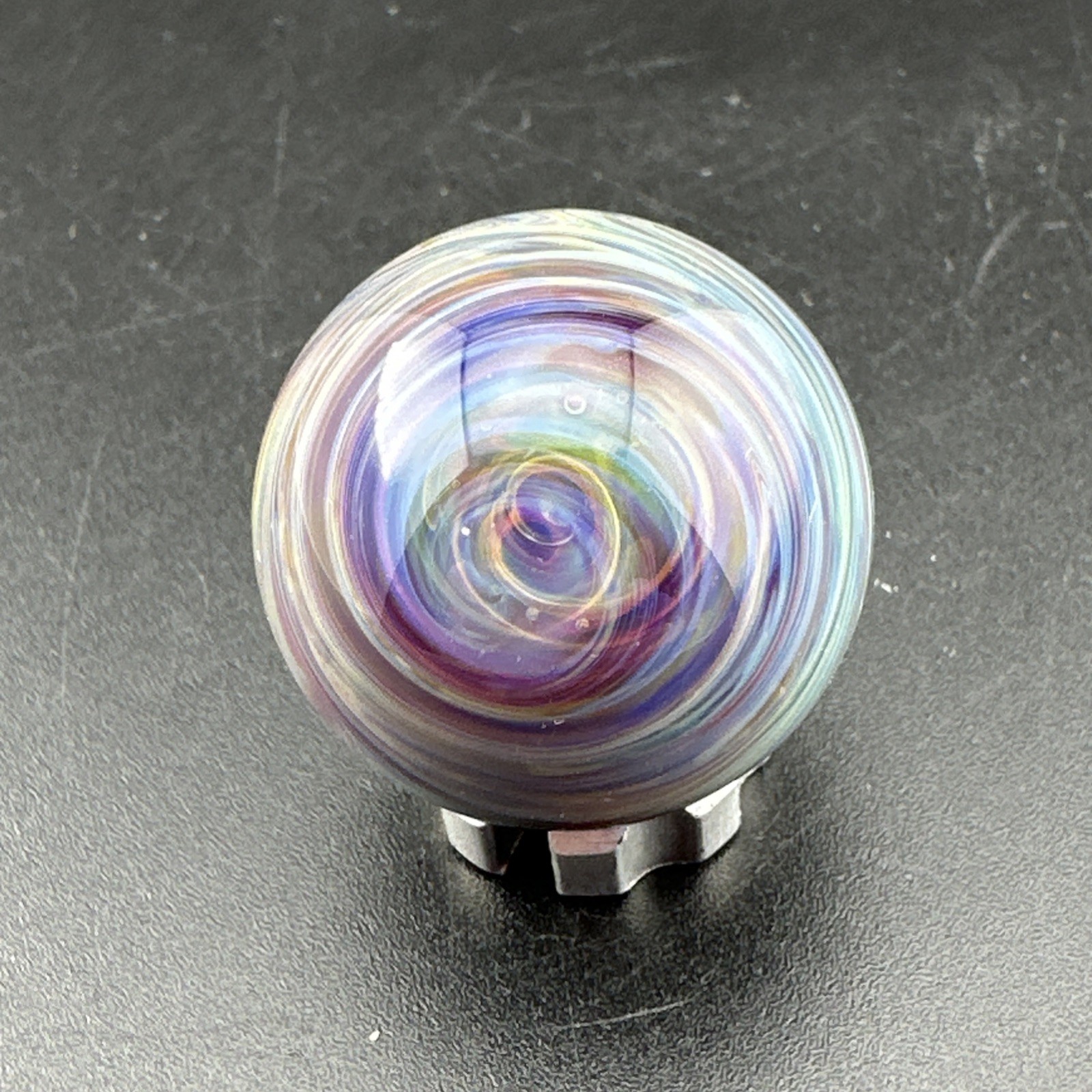 Contemporary Handmade Art Glass Marble .97″ Swirl MIB Blue Purple Chaos Boro