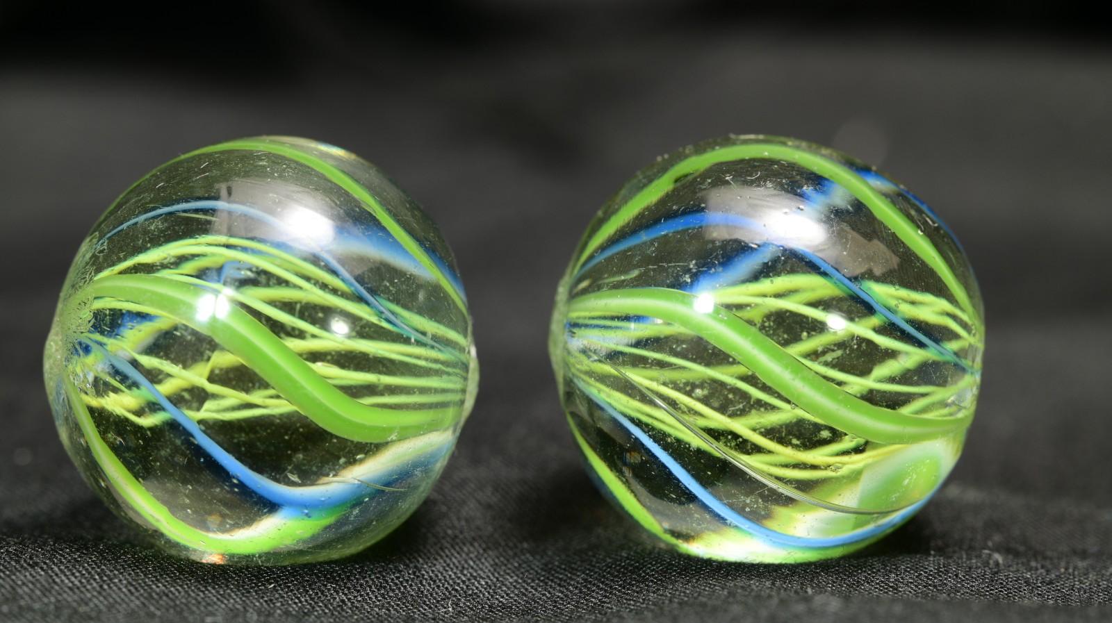 Same Cane Pair Latticino German Handmade Antique Marbles Midsize 22.2mm 7/8”