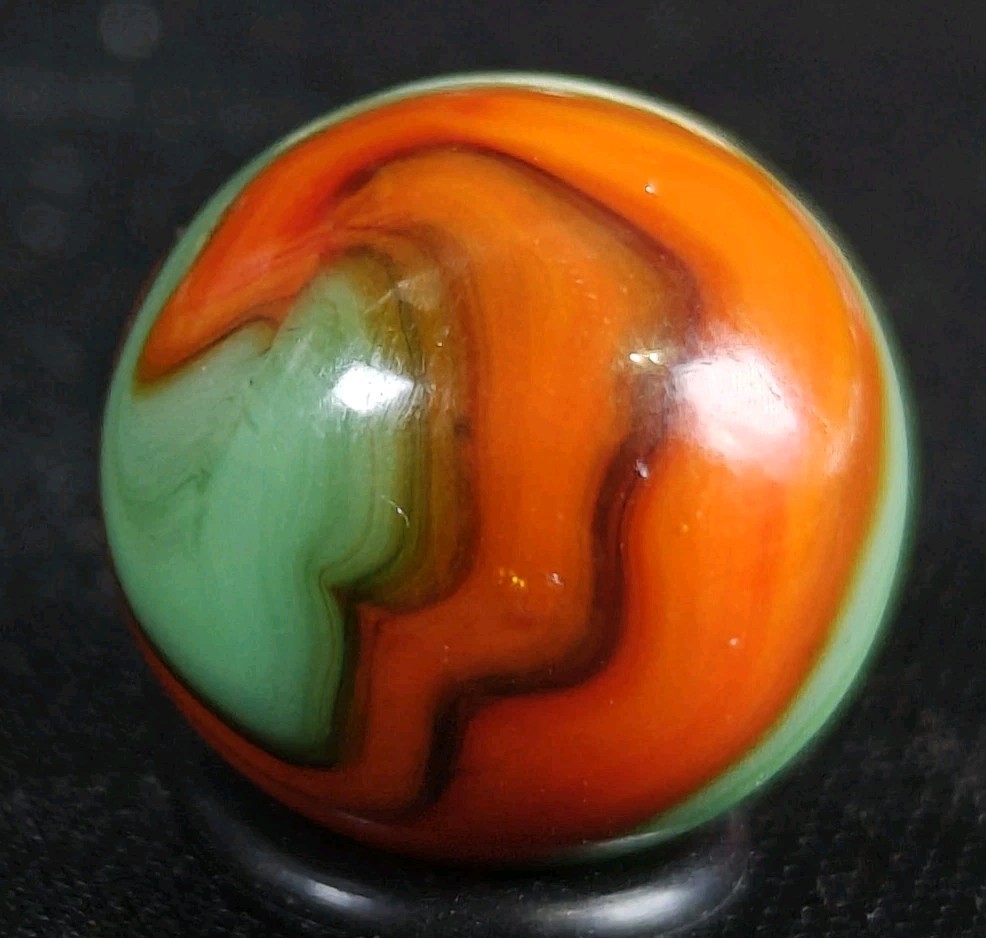 Vintage Marble – Akro Corkscrew Spiral Orange Green .68″