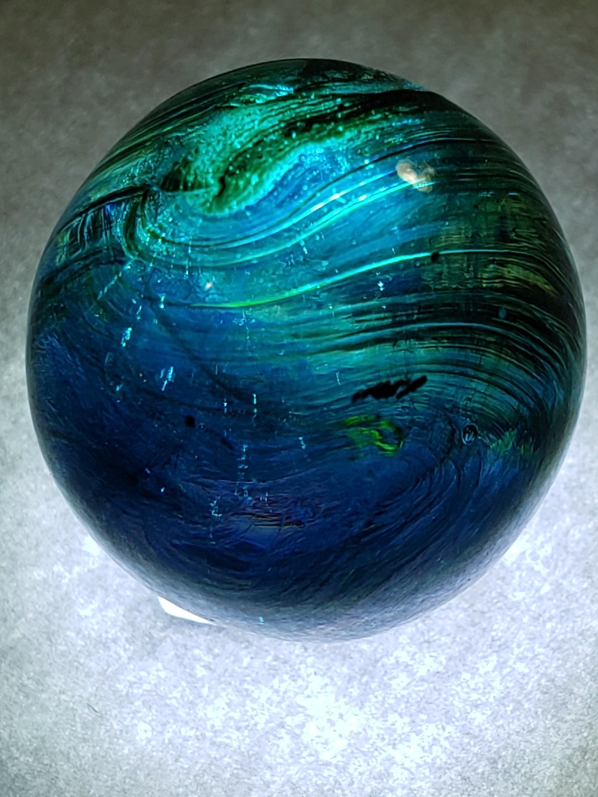RARE EARLY Akro Agate Blue Bubble Base METALIC 9 OXBLOOD HYBRID WET MINT SZ 5/8