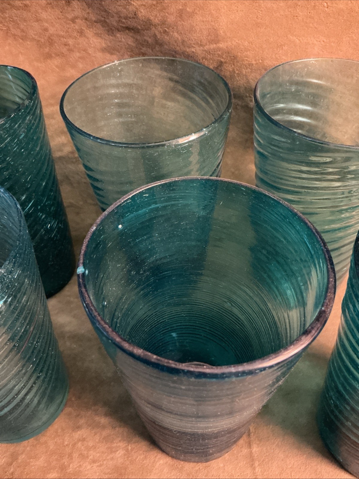 Vintage 1940s Mexican handmade glass swirl pattern Tumblr six piece. Variants