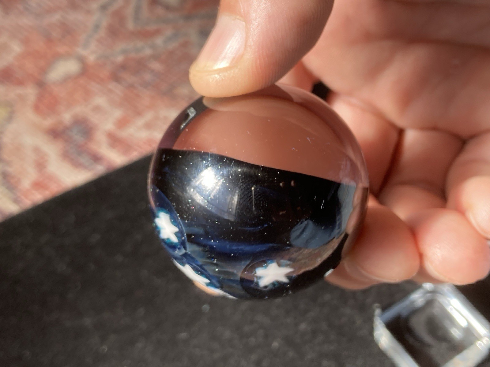 42mm Glass Boro Marble Deep Space Opal 24k Gold Fume swirl Sculpture Stars