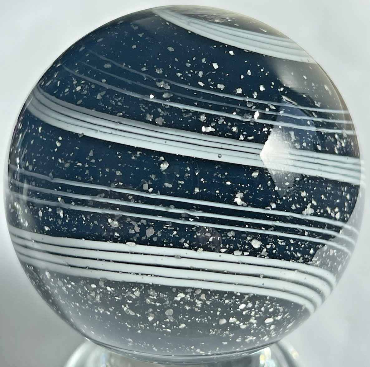 2003 STEVE DAVIS SIGNED MARBLE GLASS ART HUGE 2.18″ LOST IN SPACE SILVER FLAKES