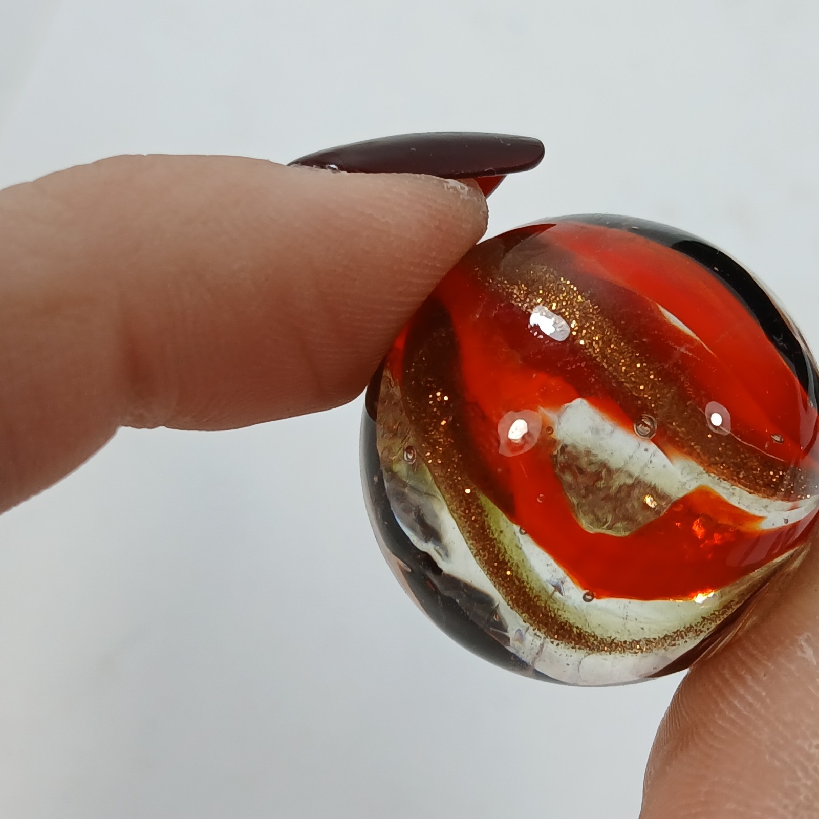 Red White Black Gold banded swirl 1″ Shooter Hot House? Glass Marble Lampwork