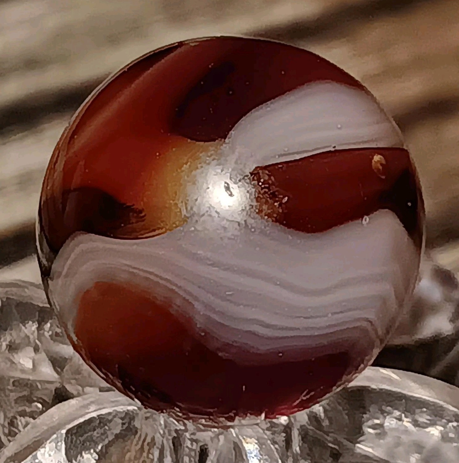 HTF Jackson Transparent Red Swirl Marble. .55″ Mint. Circa (1945-1946)