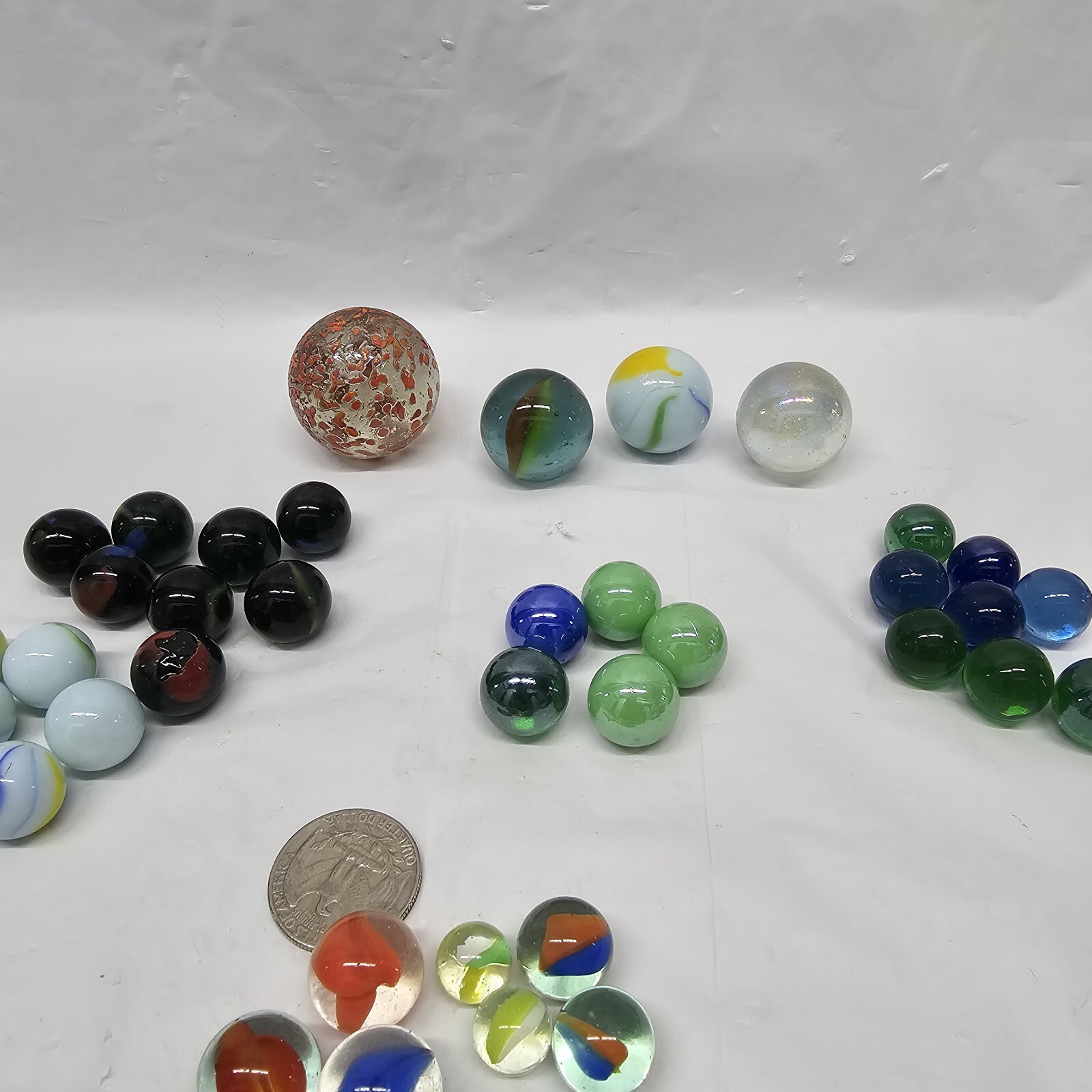 Huge Lot Of Vintage Marbles 165+ Large And Small 18 Mixed Varieties