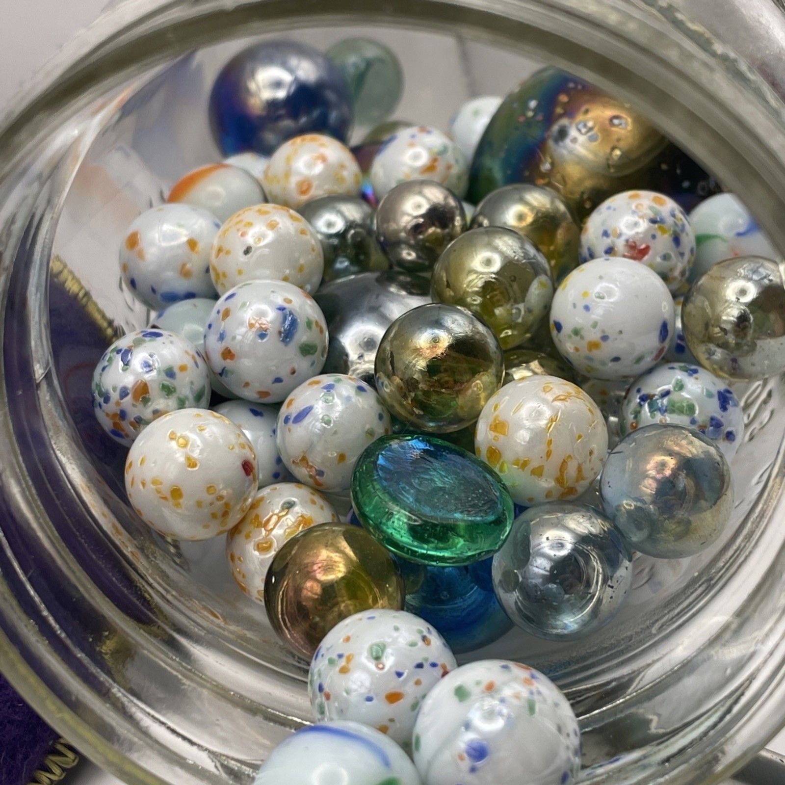 Vintage Marble Lot w/ Shooters – Mixed Colors & Sizes + Crown Royal Bag