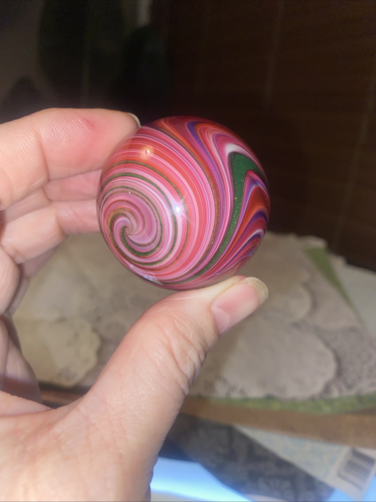 MARK MATTHEWS LARGE GLASS MARBLE RASPBERRY SPLOOSH 2014 SIGNED