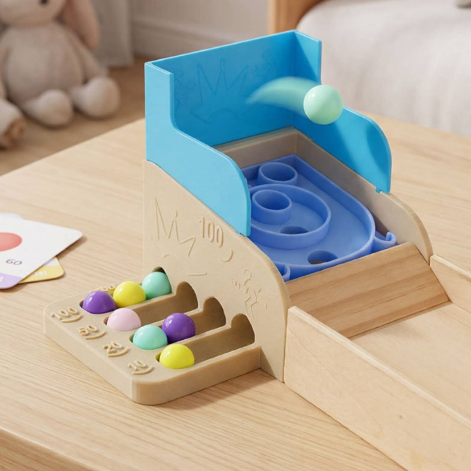 Wooden Marble Toy with Ramp Safe Tabletop Arcade Toy STEAM for Children