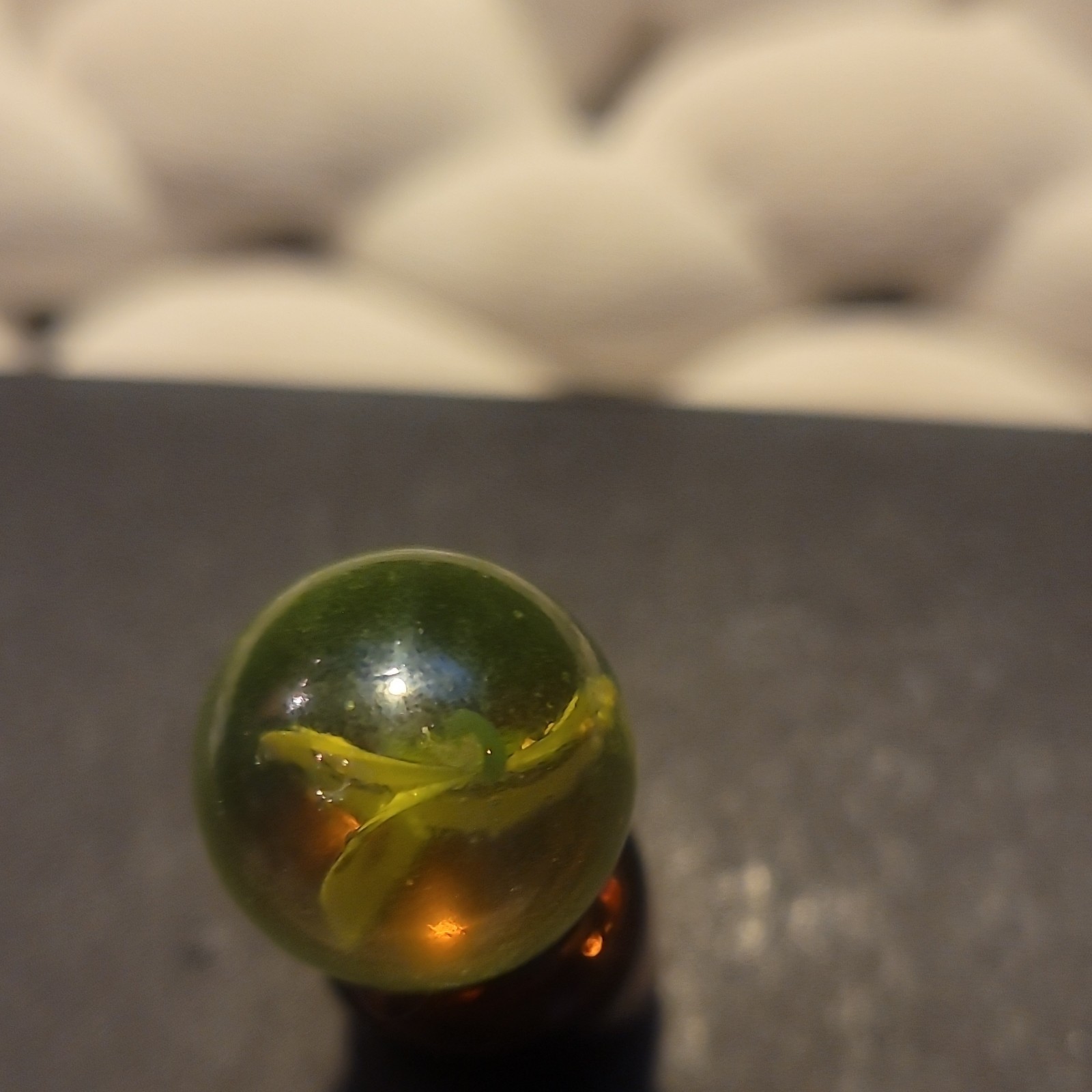 Green Yellow Cat’s Eye Style Machine Made Glass Toy Marble Ages 3-17 Years & Up