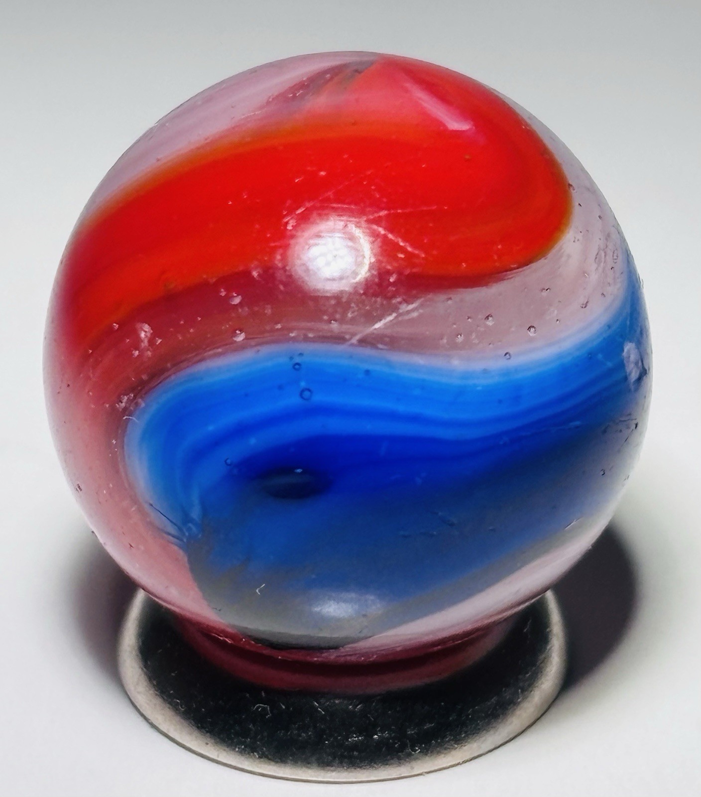 Vintage Akro Red White & Blue Popeye Corkscrew Marble .74” Near Mint Cond