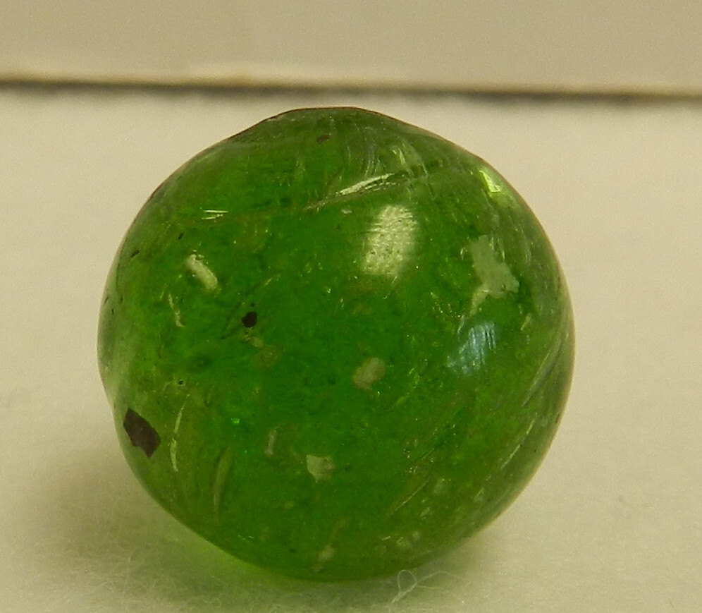 #18398m Vintage German Handmade Green Glass Mica Marble .64 Inches