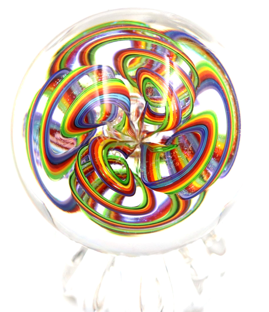 AWESOME Dichroic Cane JAMES ALLOWAY Art Glass Paperweight QUADMANIA Marble 2.6″