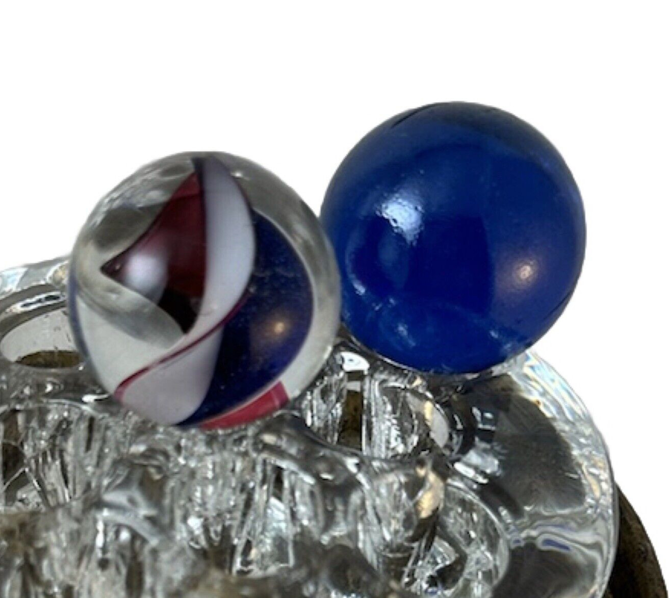 2 MARBLES BLUE 71/128 & RED WHITE & BLUE GLITTER RIBBON SWIRL 39/64 BEAUTY!