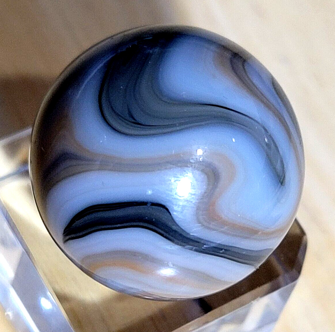POLISHED MINT ! VHTF VINTAGE ALLEY AGATE / WV SWIRL BOULDER SIZED .917″ 2B/09