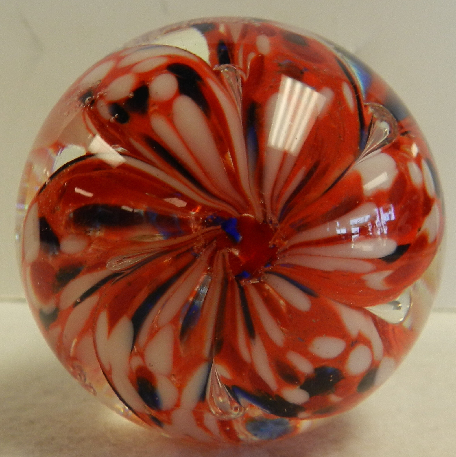 #18354m Nice Large Single Pontil Lobbed Contemporary Handmade Marble 1.92 Inches