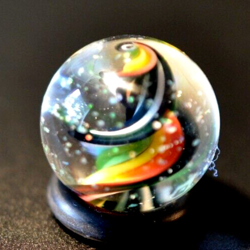 BRIAN TRILLAS GLASS MARBLE/.725″CRUSHED OPAL, GREEN BLACKLIGHT RAINBOW CORKSCREW