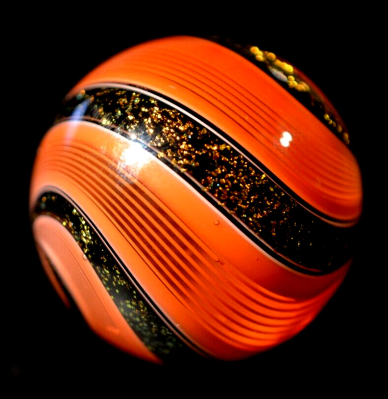 HOT HOUSE GLASS MARBLE/1.726″-TOMATO RED LATTICINIO STYLE W/DICHROIC-WORLDWIDE