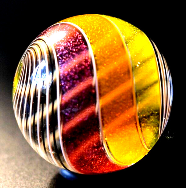 HOT HOUSE GLASS MARBLE/1.722″-STAINED GLASS WINDOW-ORANGE,RED,BLACK,WHITE/FAST