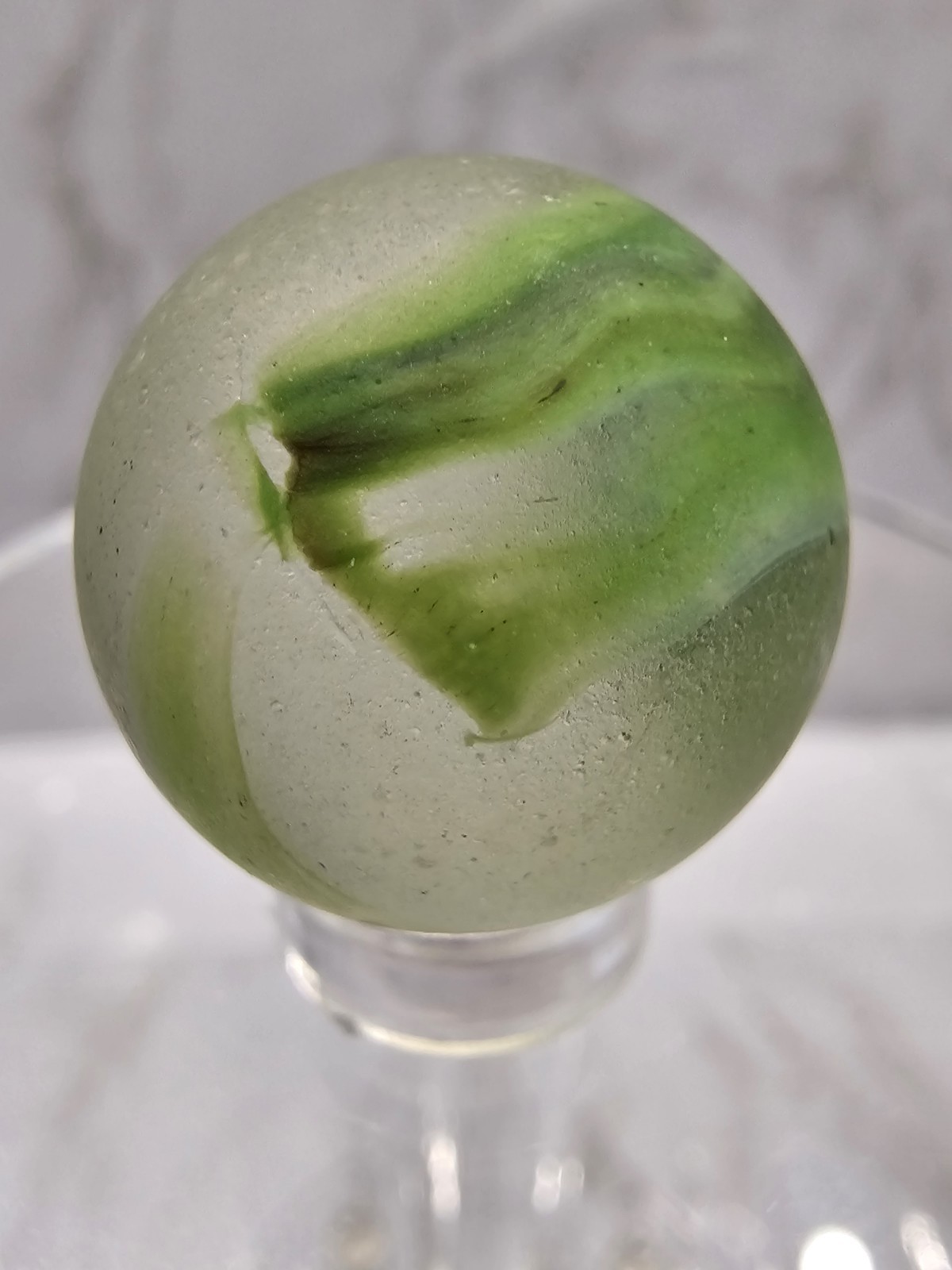 Vtg Marble Colors Pattern Clear Green Streaks Collectors Toy ? History Game Old