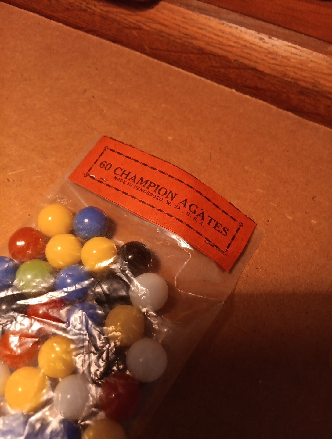 60 Champion Agate Marbles Made In Pennsboro W. Va. USA In Original Bag