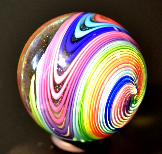 JAMES ALLOWAY GLASS MARBLE/1.357″-DICHROIC RAINBOW VORTEX CHEVRON #3578-FAST