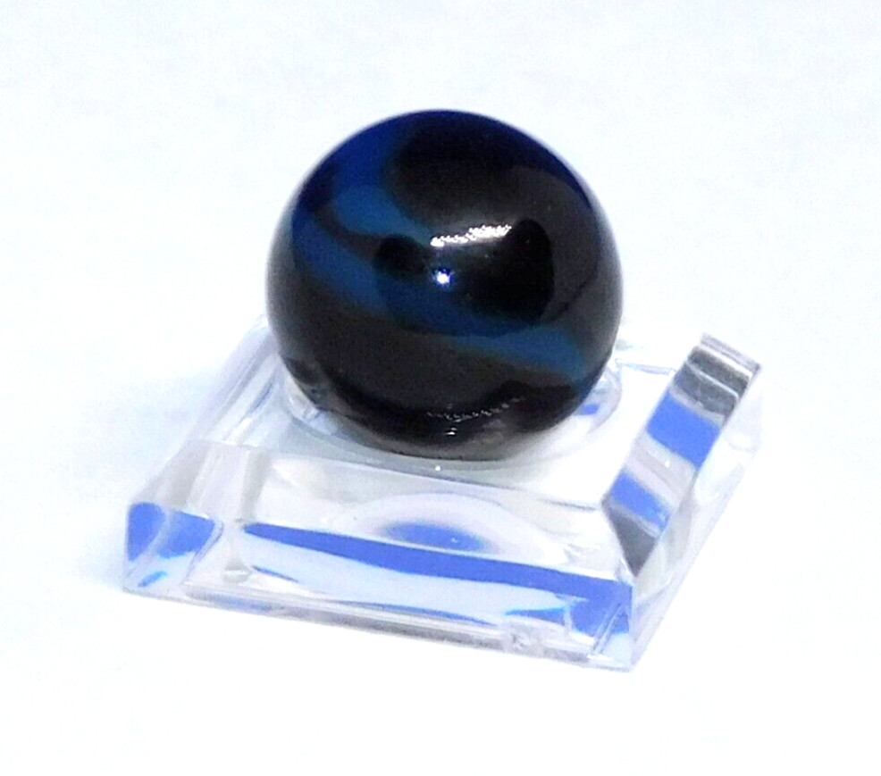 Vintage Marble Black Blue ‘9’ Opaque Swirl Christensen? Pontil NM+ 0.60″ #0-105