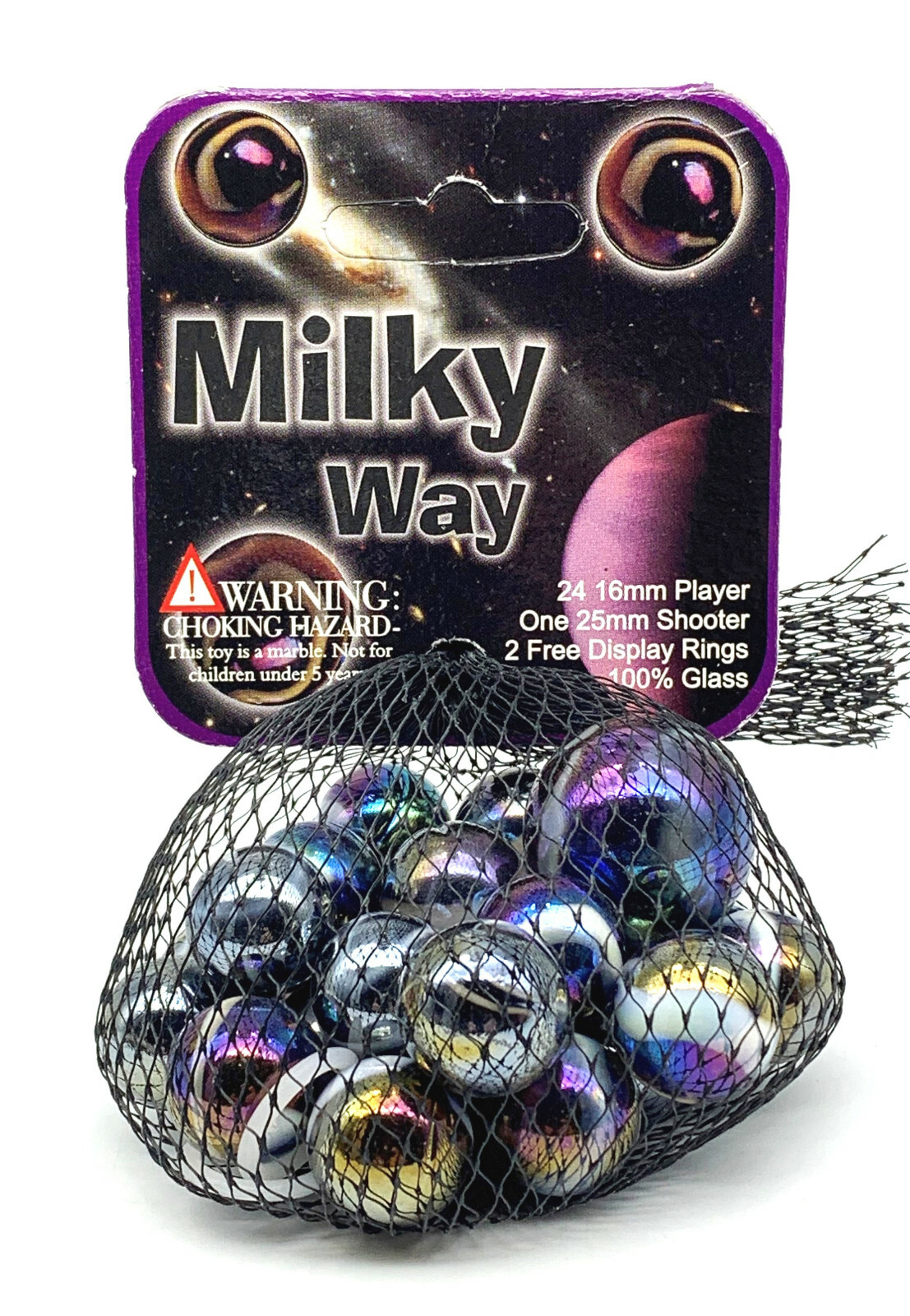 Vintage Net Bag 25 Milky Way Glass Mega Marbles 24 Players & 1 Shooter Pre-2015