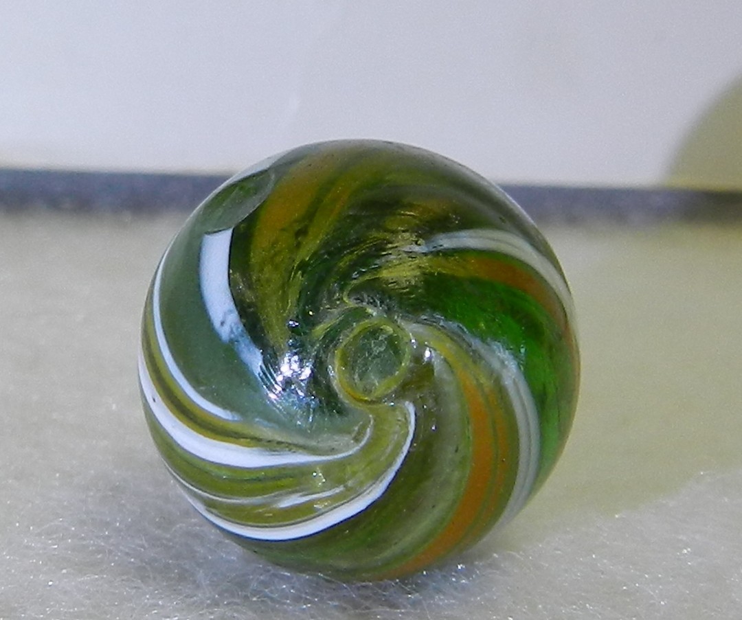 #20701m Vintage German Handmade Green Glass Marble .61 Inches
