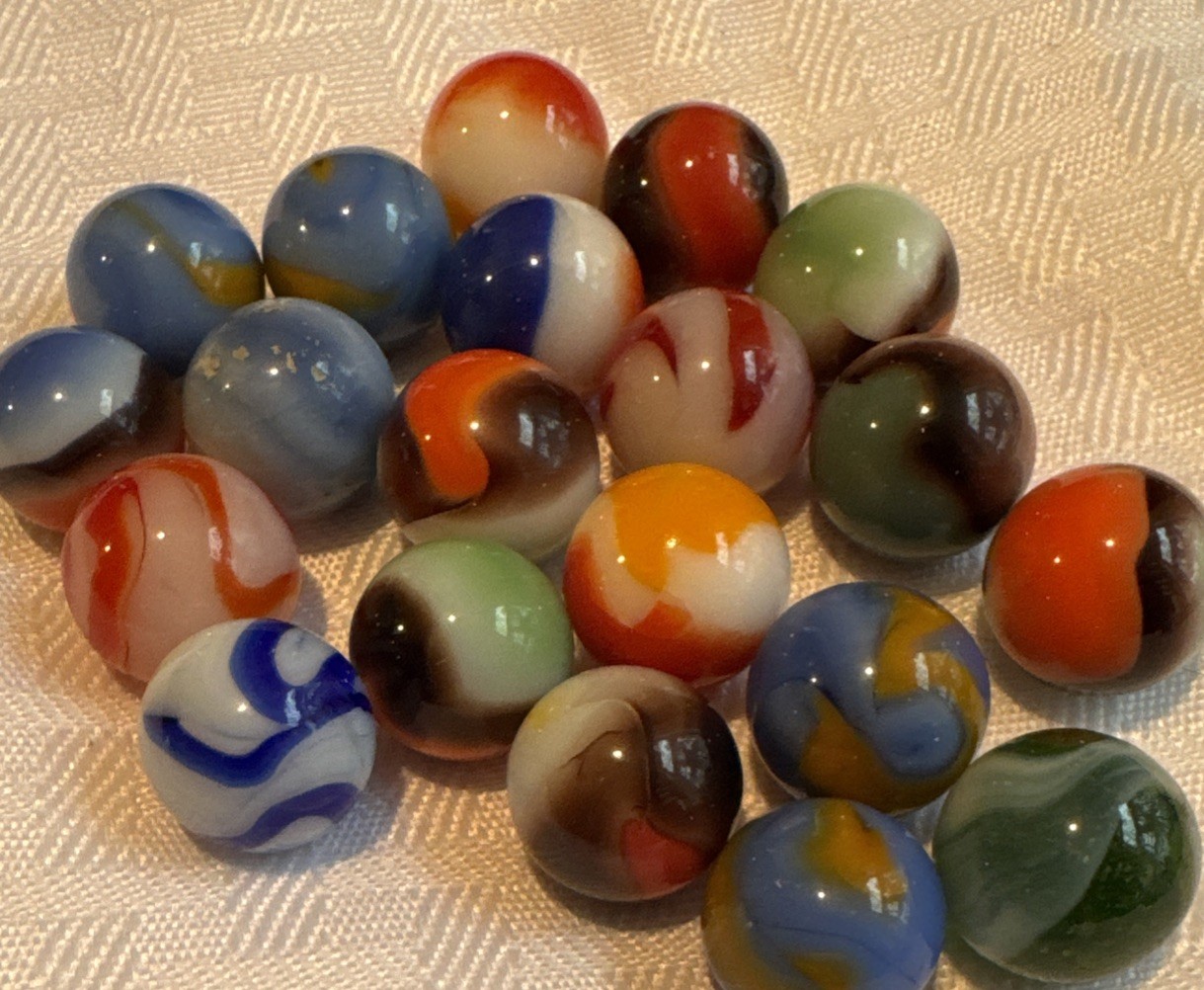 Vintage Glass Marbles Lot 20 Opaque Swirl Patch Ribbon Akro Peltier Style 5/8”