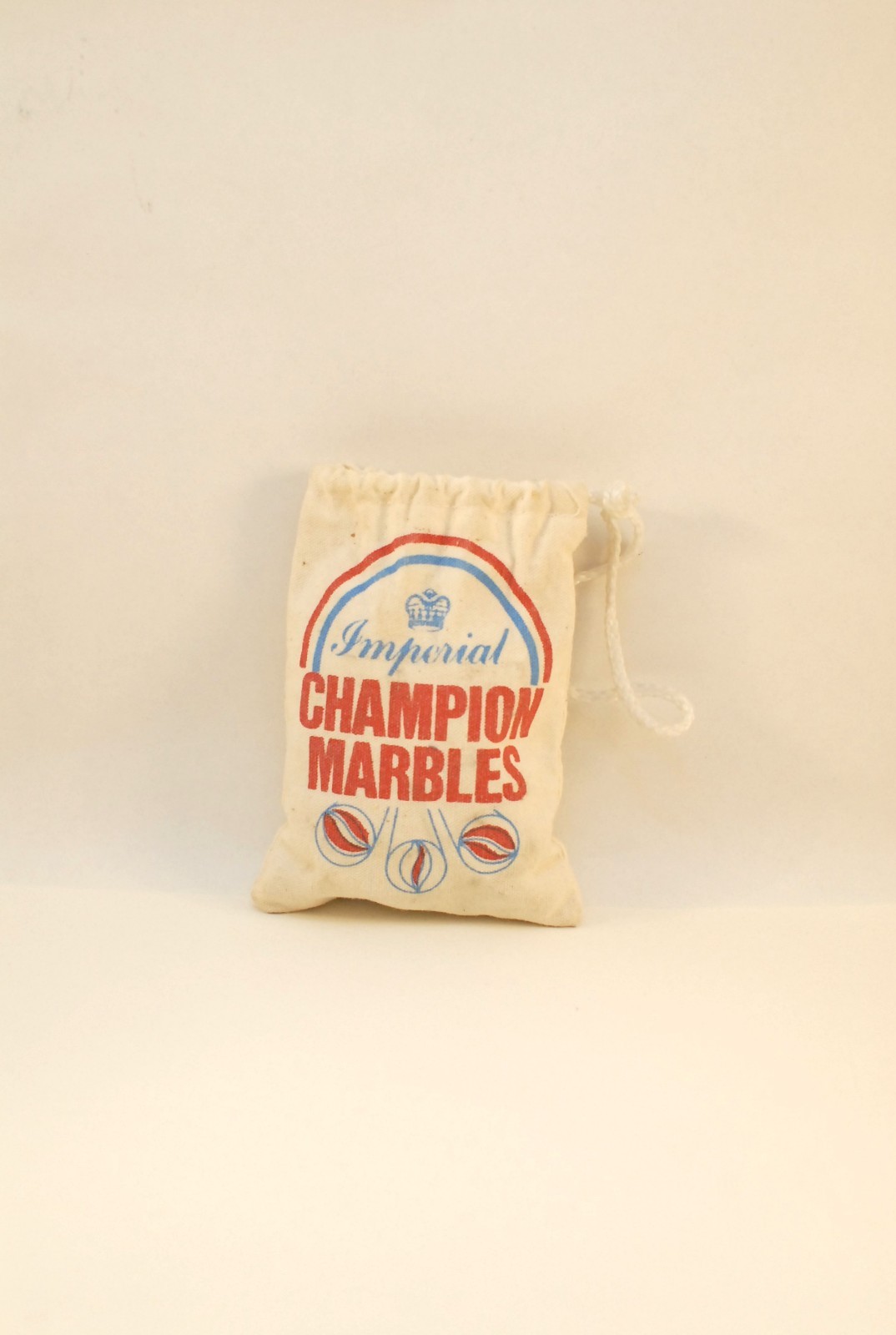 Vintage Imperial Champion Marbles Canvas Drawstring Bag With Marbles