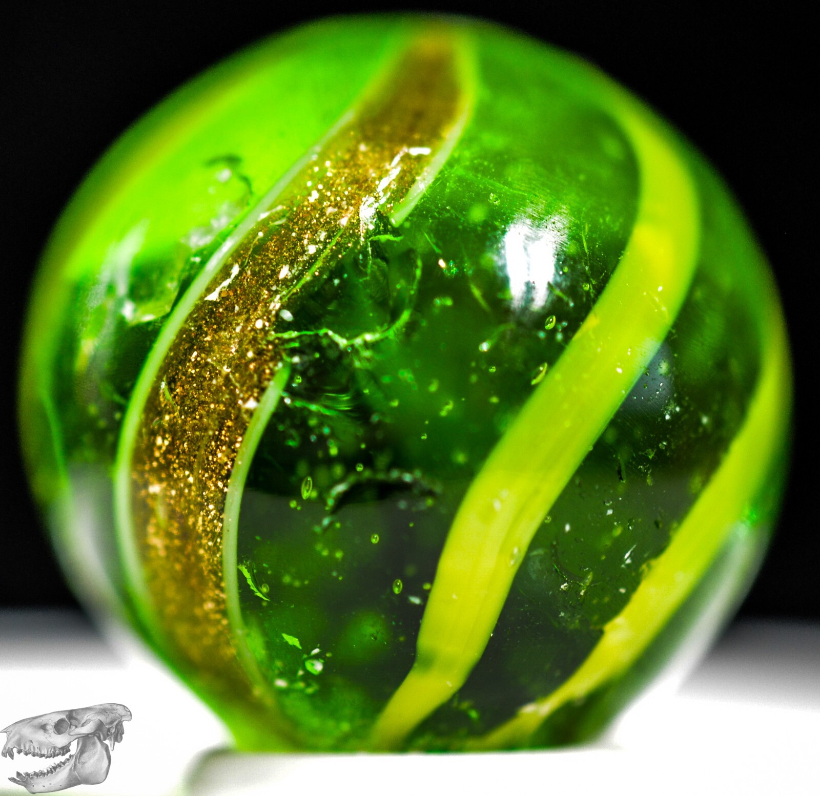 Handmade Banded Lutz Marble, Mint Green Glass 3/4 in, Near Mint, Polished, S1287